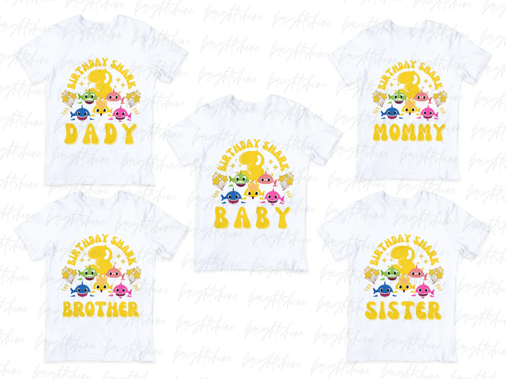 Baby Shark Family Shirt, 3 Birthday Matching Shirt PNG Files