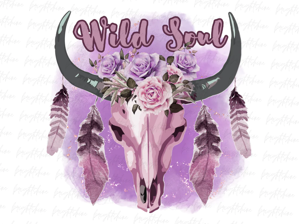 Wild Soul, Bull Skull with Flowers Sublimation Designs