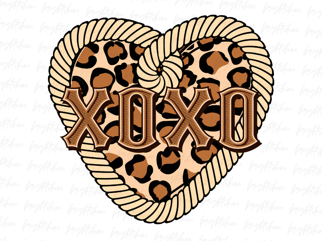 Western XoXo Leopard Heart PNG, XoXo PNG