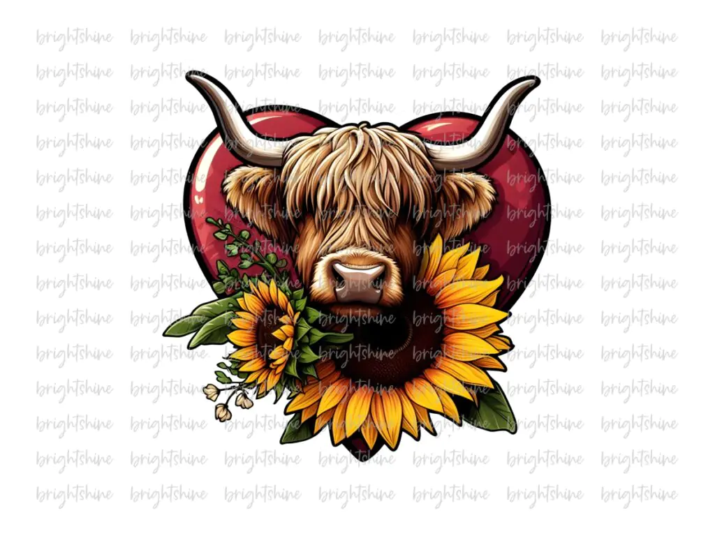 Highland Cow PNG, DTF, DTG, Transparent Background