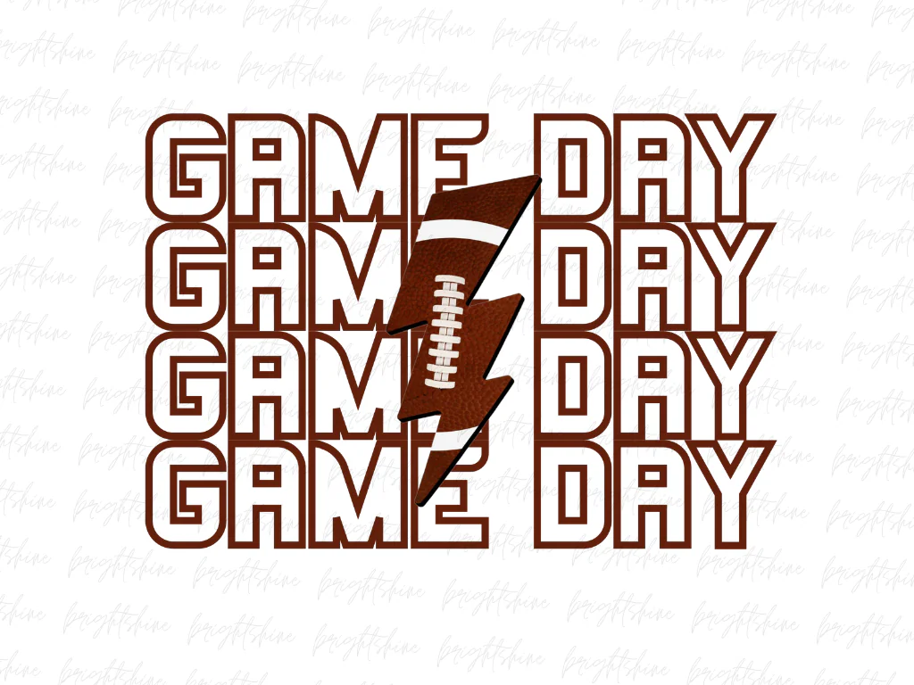 Game Day Lightning Bolt Football PNG Design