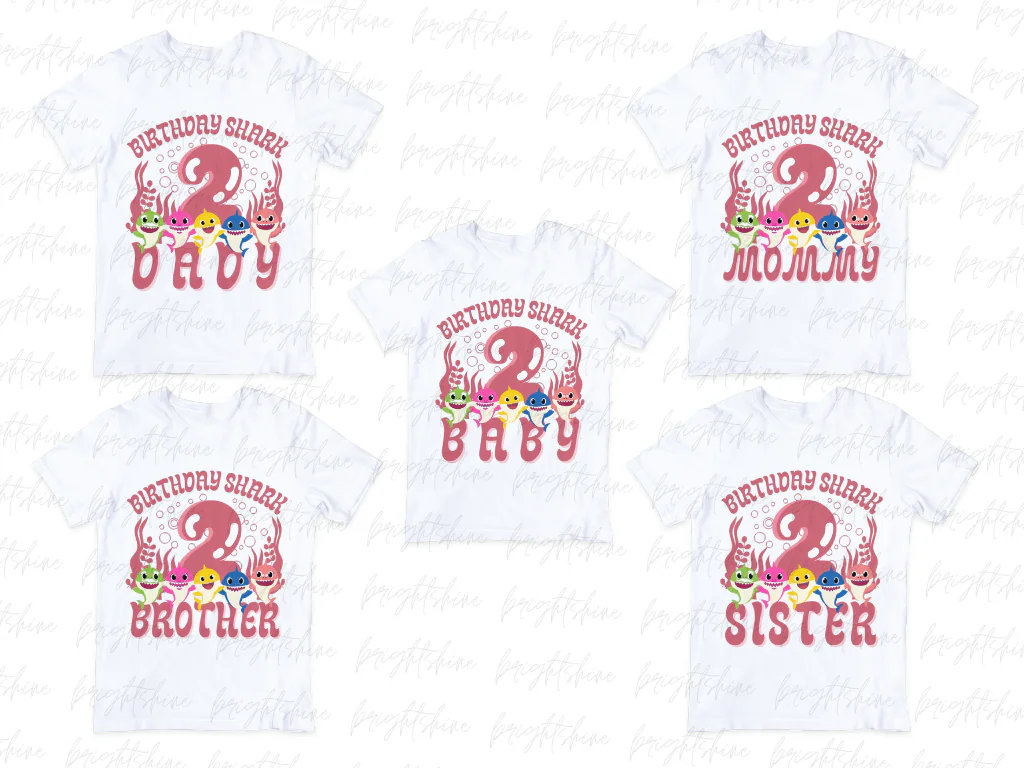 Baby Shark Family Shirt, 2 Birthday Matching Shirt PNG Files