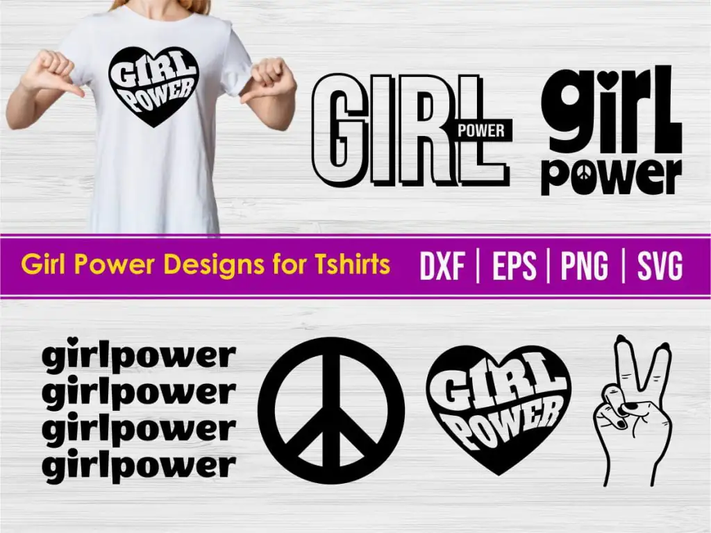 Girl Power Designs for T-Shirts Including Peace Sign, Hand Peace Sign and Heart SVG