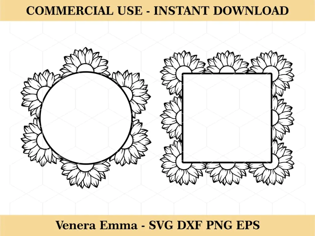 Frame Sunflower Wreath SVG Files for Cricut