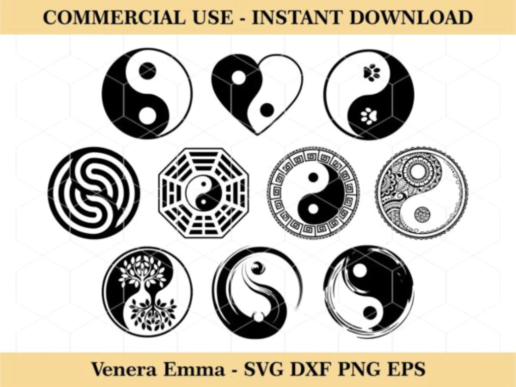 Yin Yang SVG, Taijitu Symbol Bundle Vector DXF And PNG