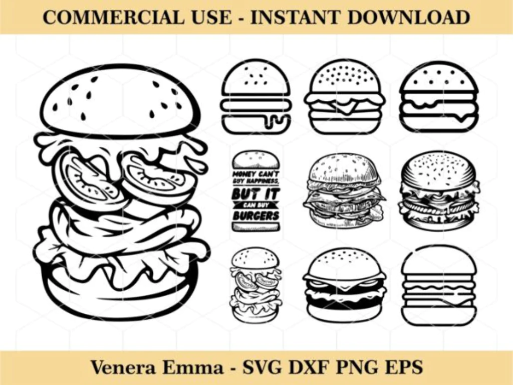 Burger SVG, Juicy Burger Clipart, Juicy Hamburger, Burger Cut File