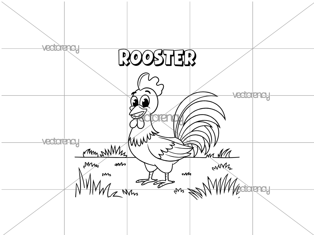 Cute Animal Outline Rooster SVG