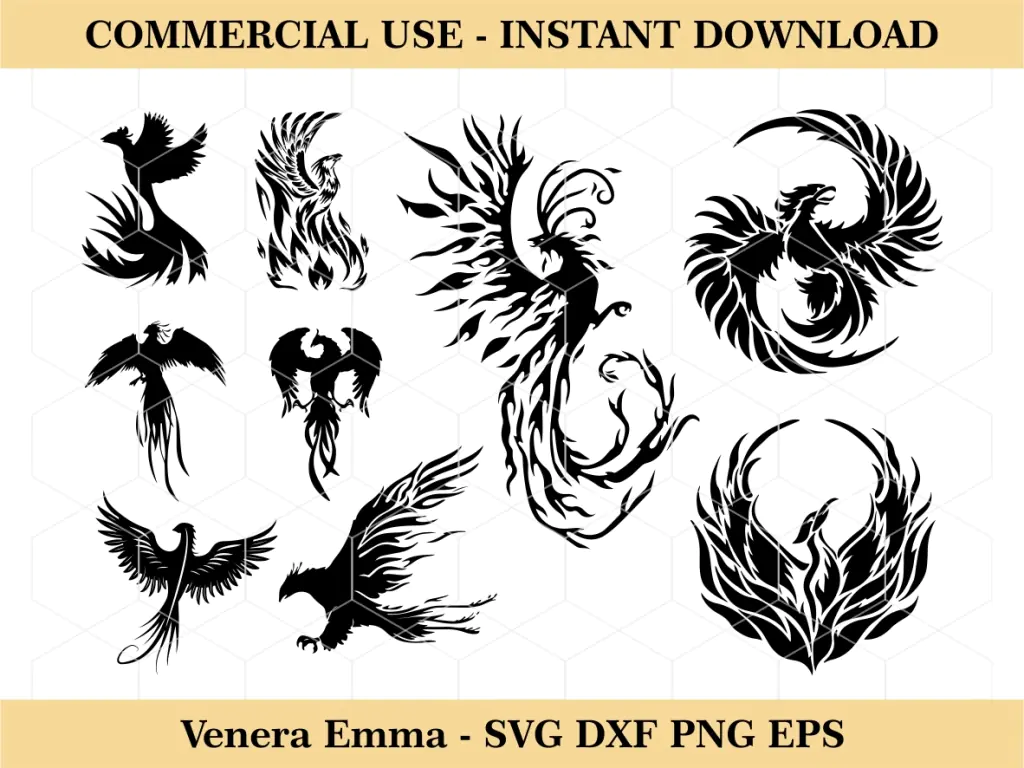 Phoenix SVG Set Phoenix Silhouette Vector