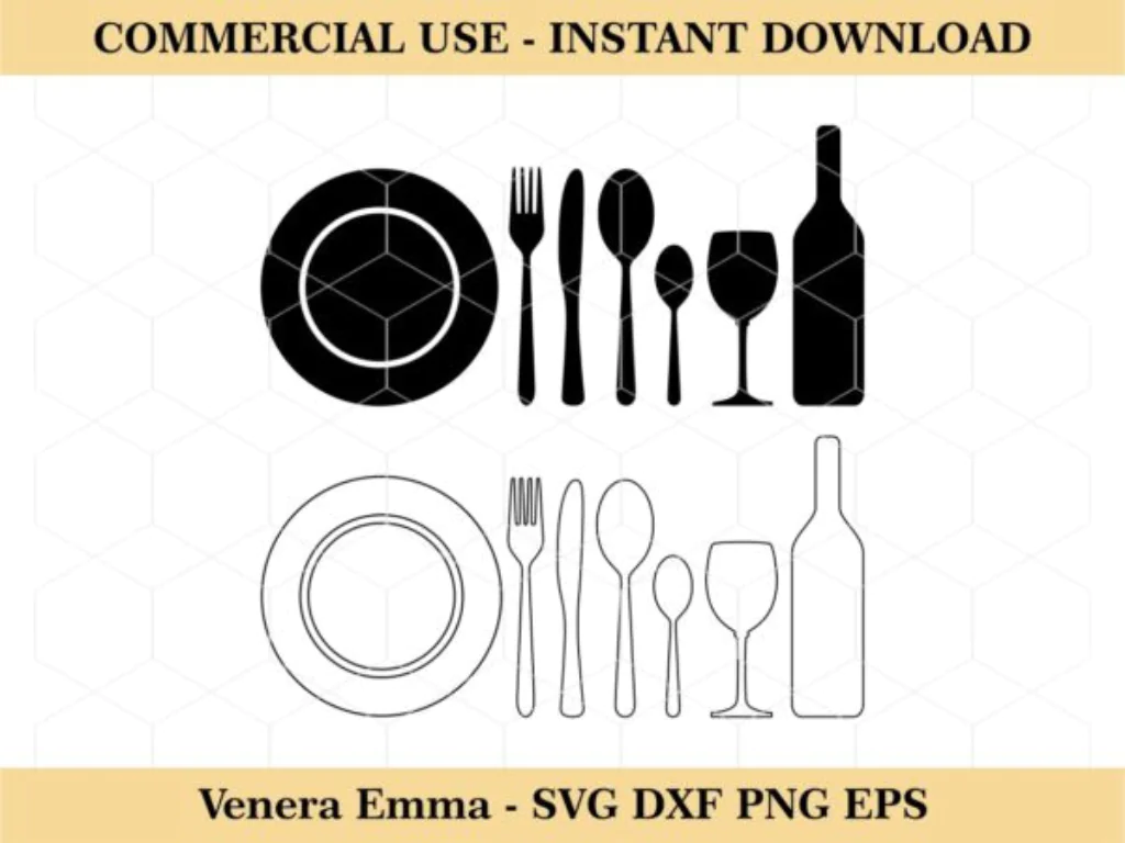 Dinner Plate SVG Fork Spoon Knife Kitchen Clipart