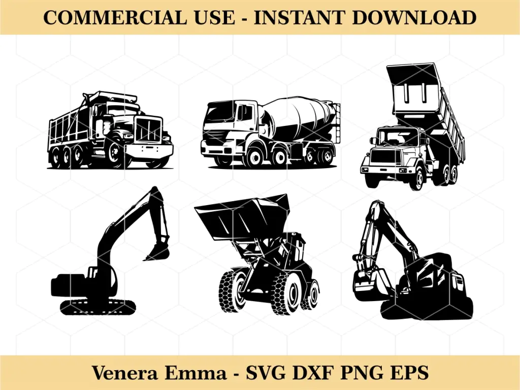 Construction Truck SVG Cut Files, Dump Truck Silhouette, Backhoe