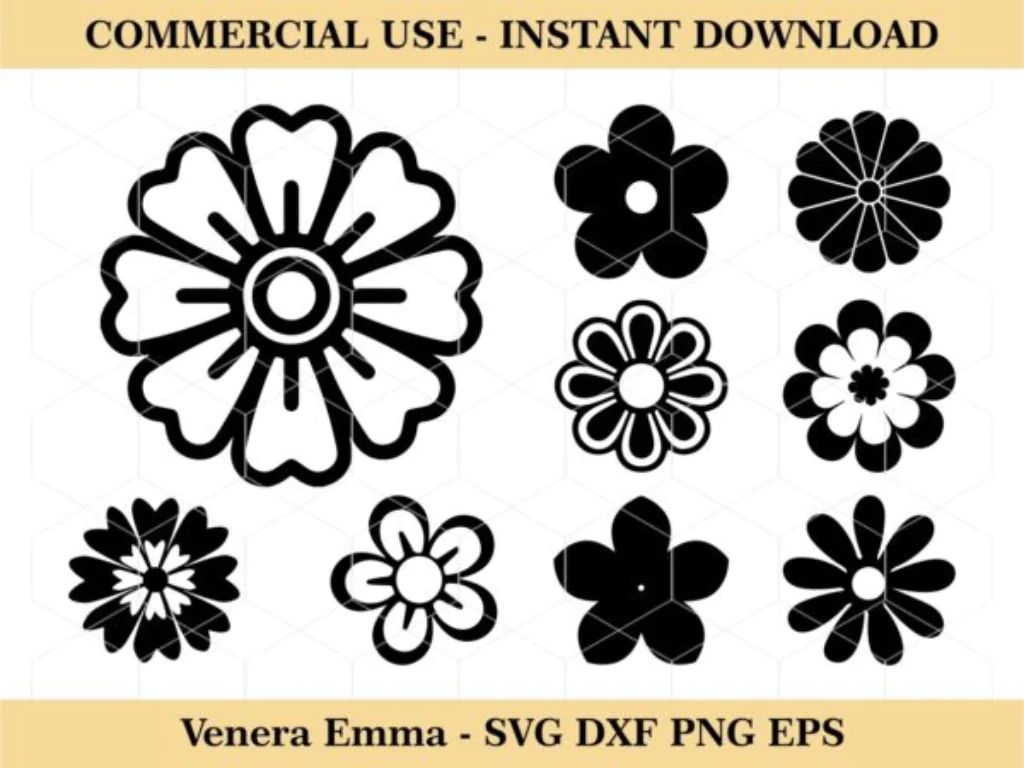 Retro Flower SVG, Shapes Flower Cricut, Flower Outline Silhouette Hippie Groovy Vector