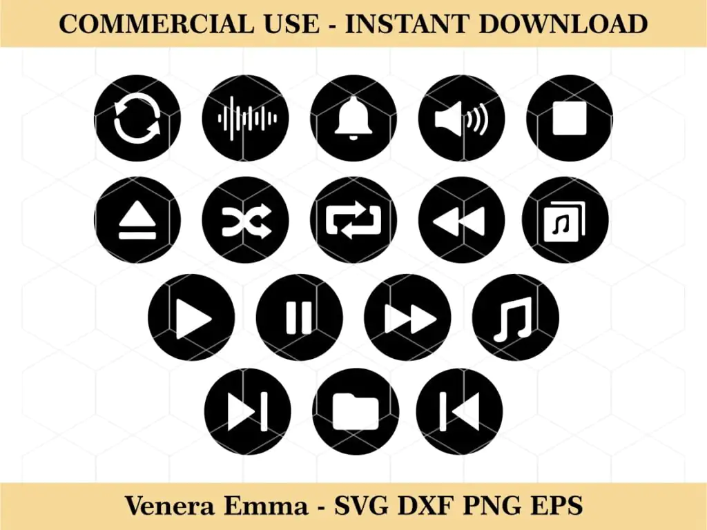 Audio Control Buttons, Music Player, Player Buttons SVG, DXF, PNG EPS