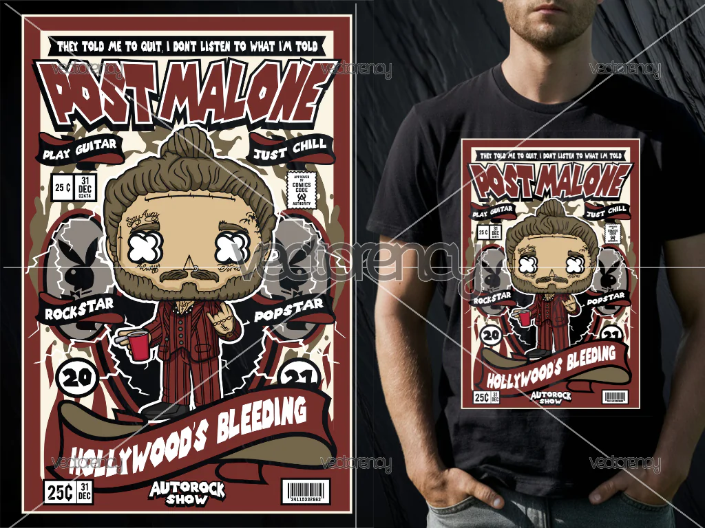 Post Malone Cartoon PNG Print DTF