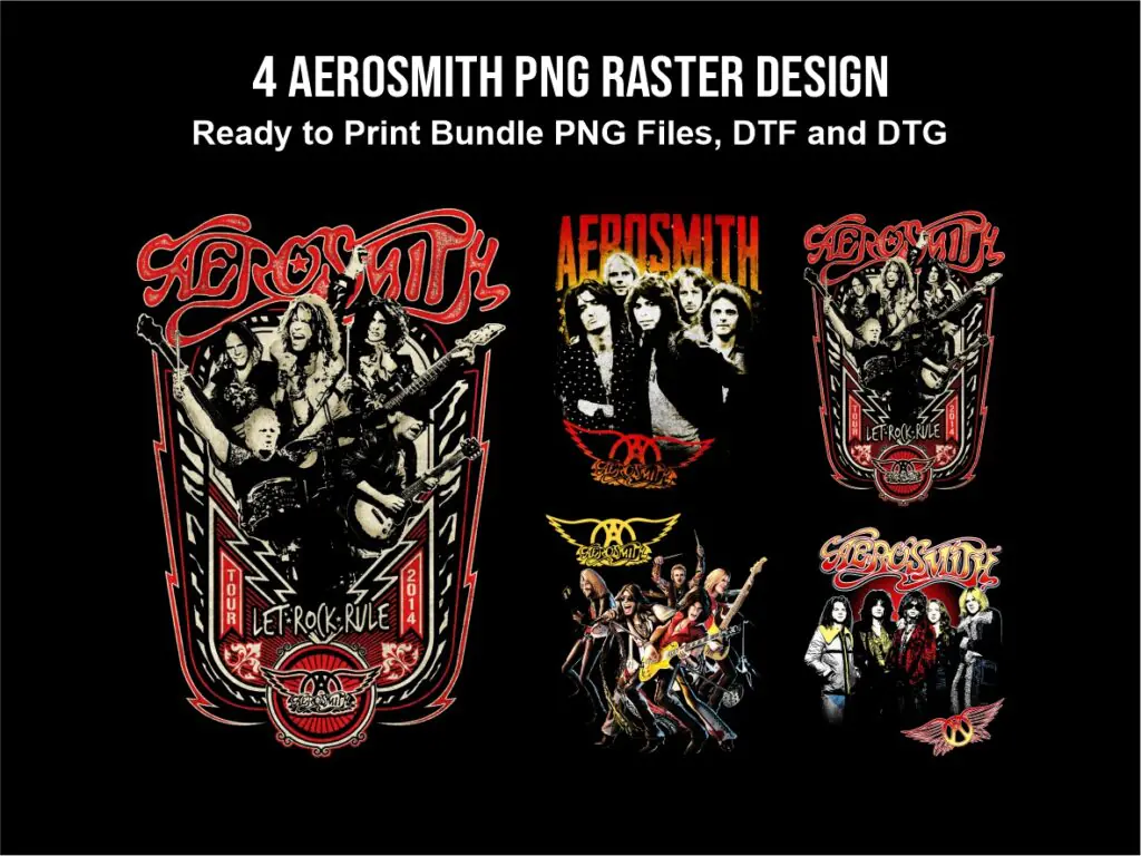 4 Aerosmith PNG Raster Design for DTF & DTG Print Only