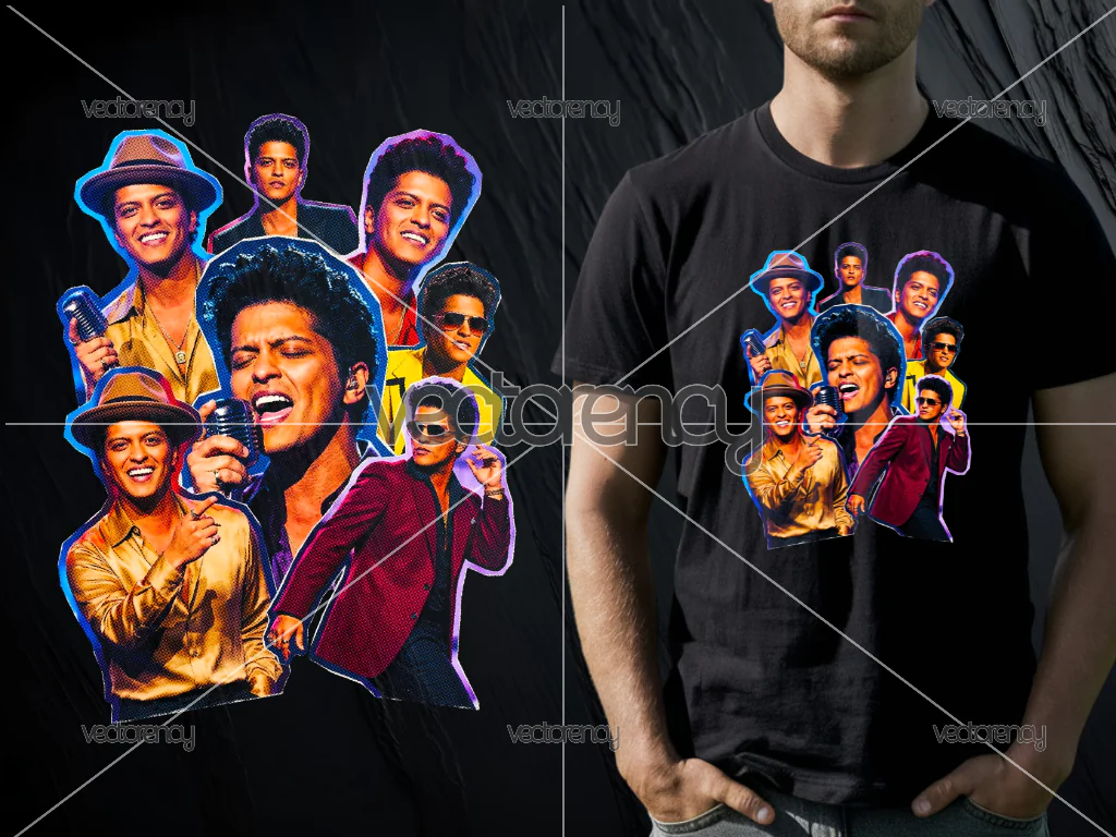 Bruno Mars PNG Halftone for Black T-Shirt DTF Printing