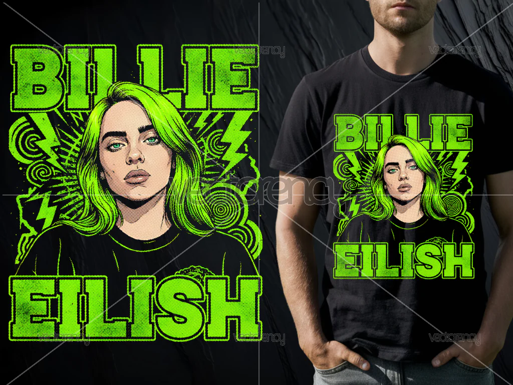 Billie Eilish DTF Sublimation Raster Design for Black T-Shirt
