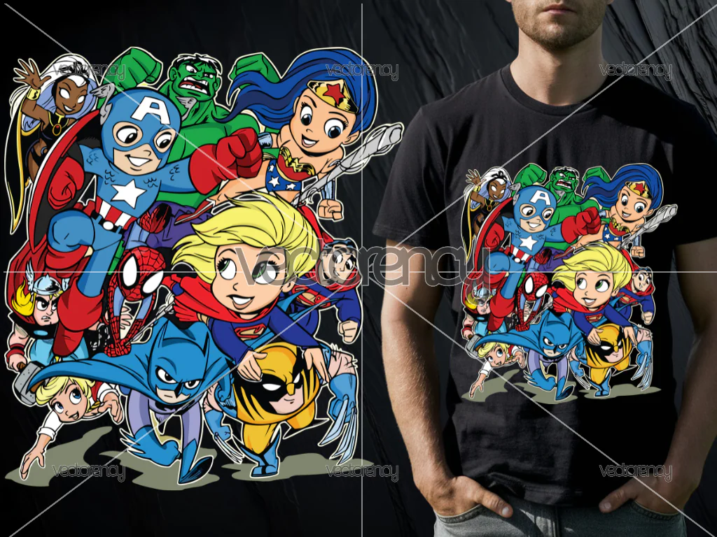 Cute Superheroes Cartoon PNG File for DTF Print or Sublimation