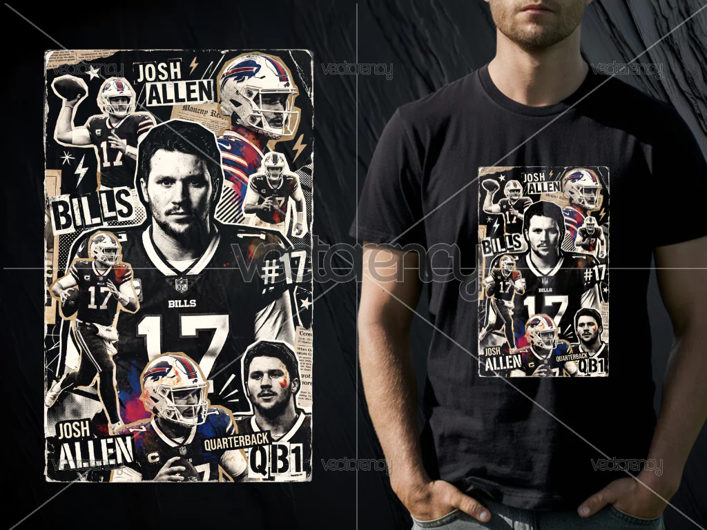 Josh Allen PNG Halftone Raster Design for DTF Printing