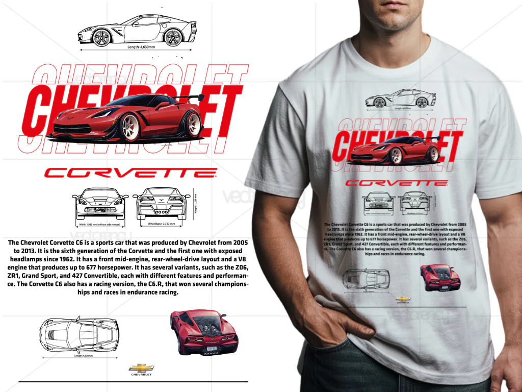Chevrolet Corvette C6 Shirt Design DTF PNG Print