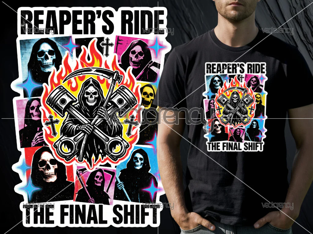 Grim Reaper with Piston Cross Design PNG T-Shirt DTF DTG Sublimation