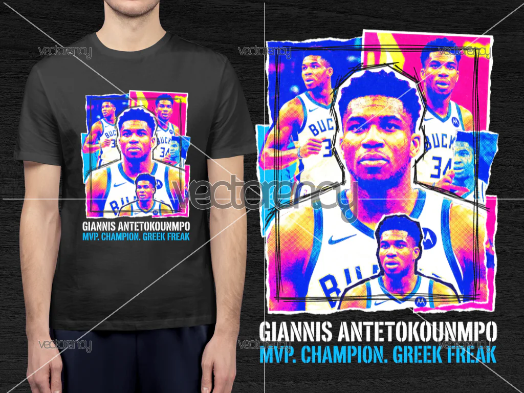 Giannis Antetokounmpo Basketball Player PNG DTF Halftone Raster