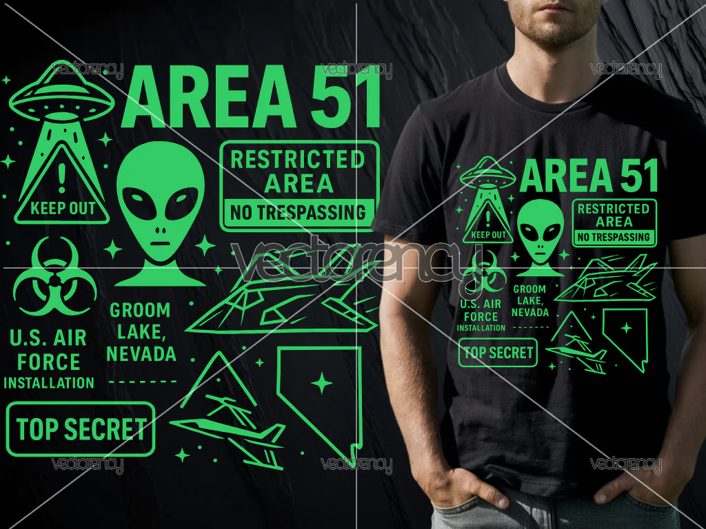 Alien Area 51 T-Shirt Design DTF Download PNG Vector