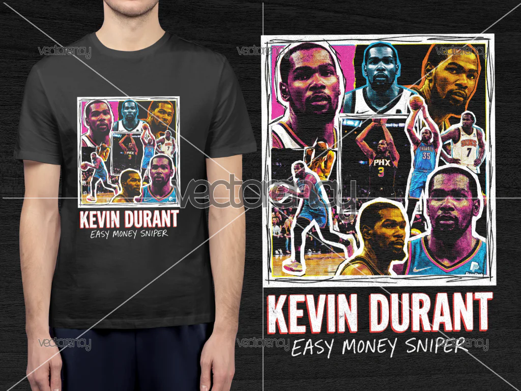 Kevin Durant Basketball PNG Halftone Raster for Black T-shirt
