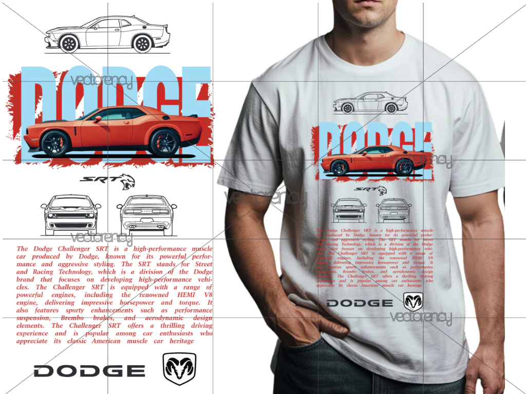 Dodge Challenger SRT Shirt Design DTF PNG Print