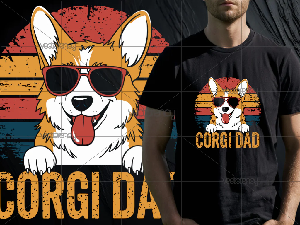 Corgi Dad PNG Ready To Print for Black T-Shirt