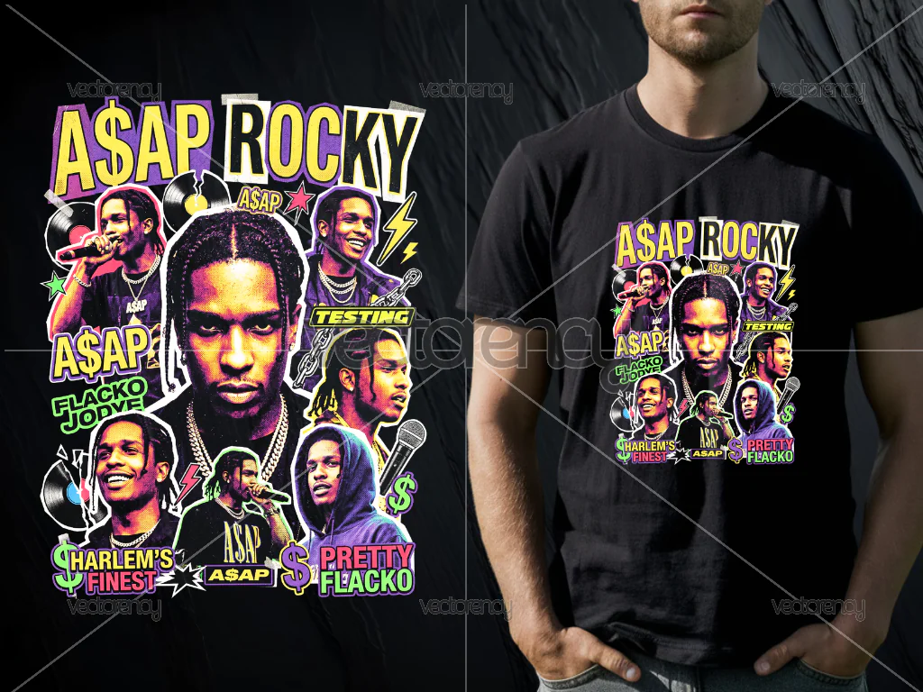 A$AP Rocky PNG High Contrast Rap Style Pack Black Fabric ASAP Rocky DTF Screen Print