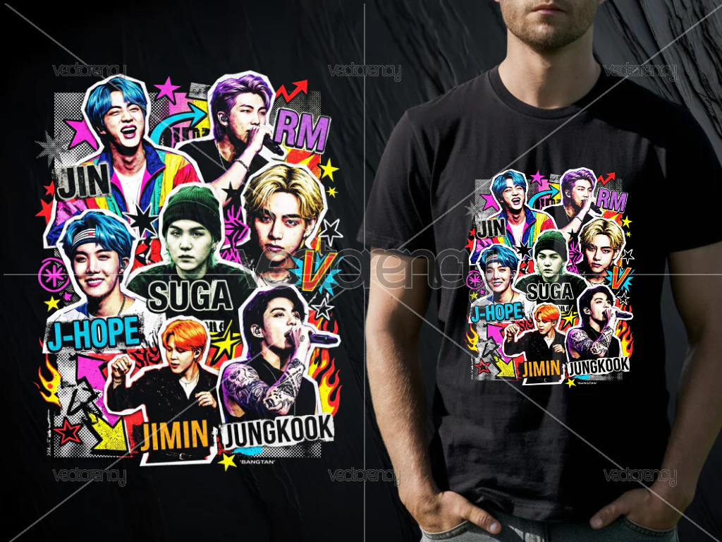 BTS RM, J-Hope, Suga, Jin, V, Jungkook, and Jimin PNG DTF Design T-Shirt