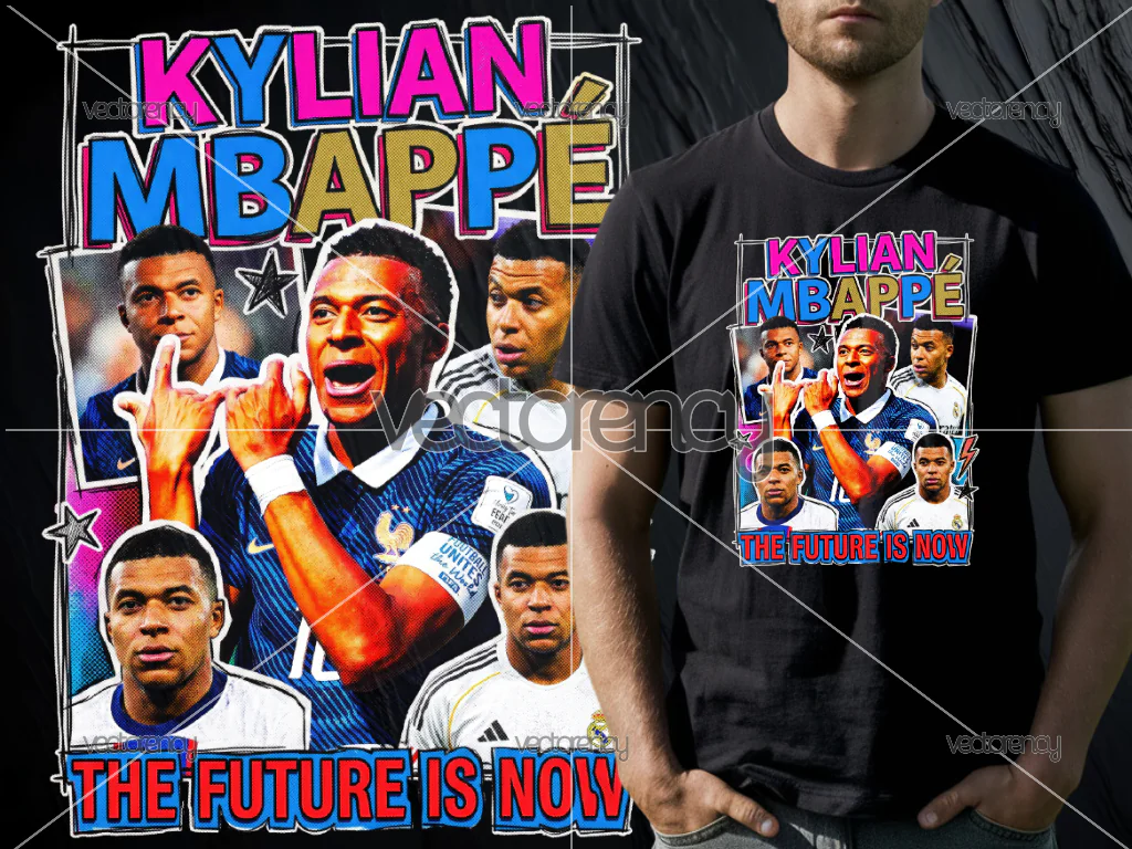 Kylian Mbappe PNG Raster DTF DTG for Black Shirt