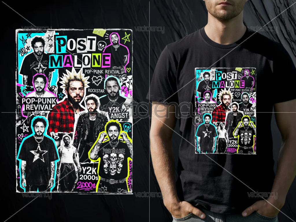Post Malone PNG Printable DTF Print Punk Version Download Halftone Raster