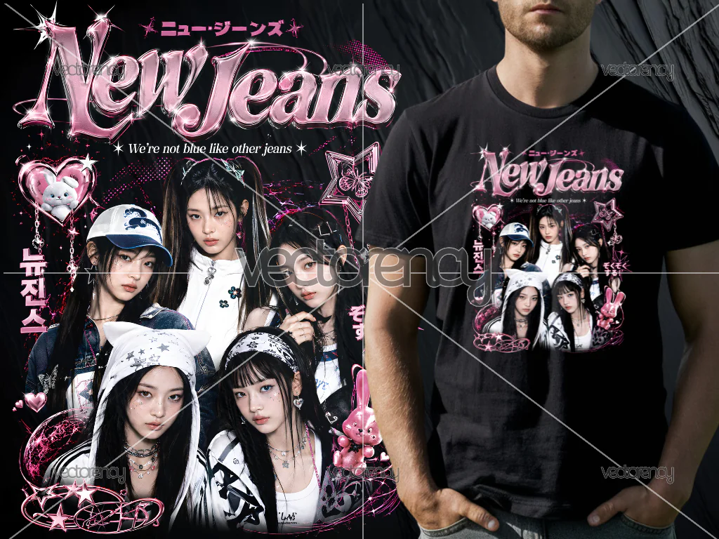 Kpop NewJeans PNG Design For DTF Printing Halftone Raster Ready To Print