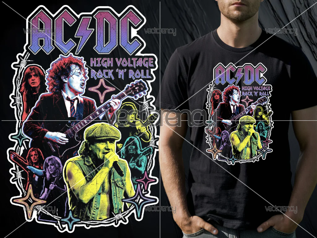 ACDC DTF High Voltage Rock n Roll PNG Raster Halftone