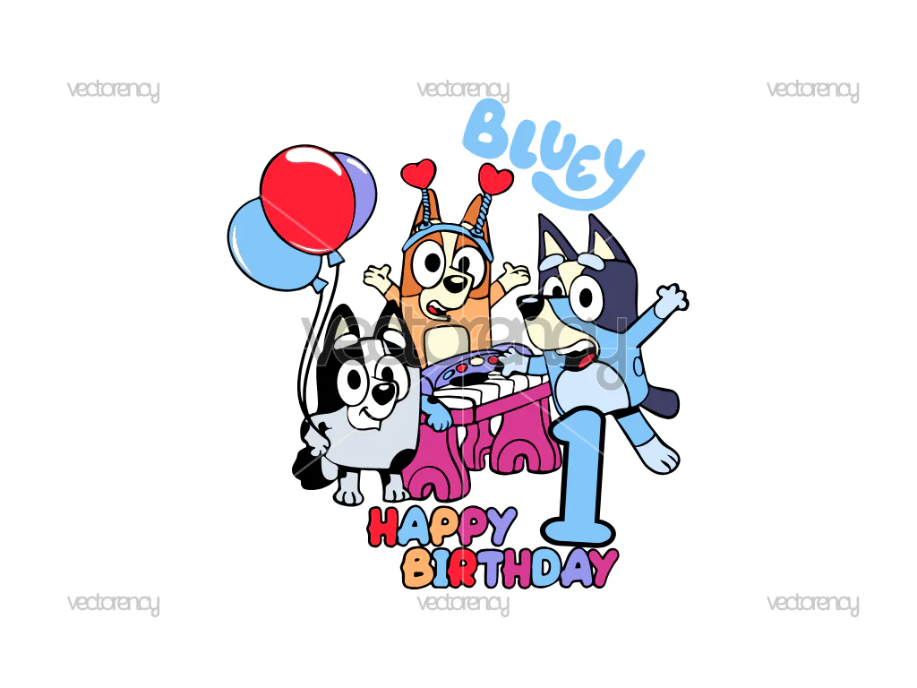 1st Birthday T-Shirt Design Bluey Themed PNG Vector File