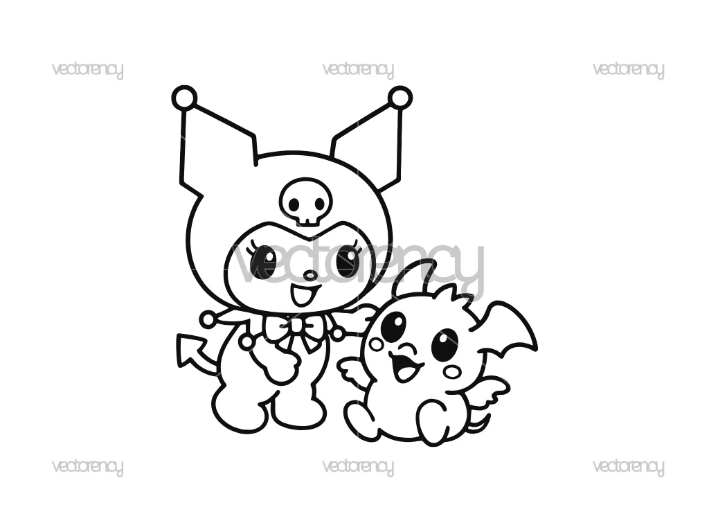 Kuromi With Cute Monster Vector