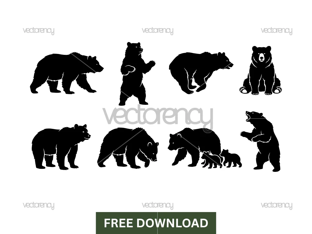 Set Bear Silhouette SVG Cut File Free Download