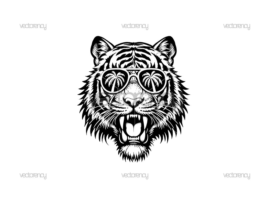 Tiger with Retro Aviators Vector