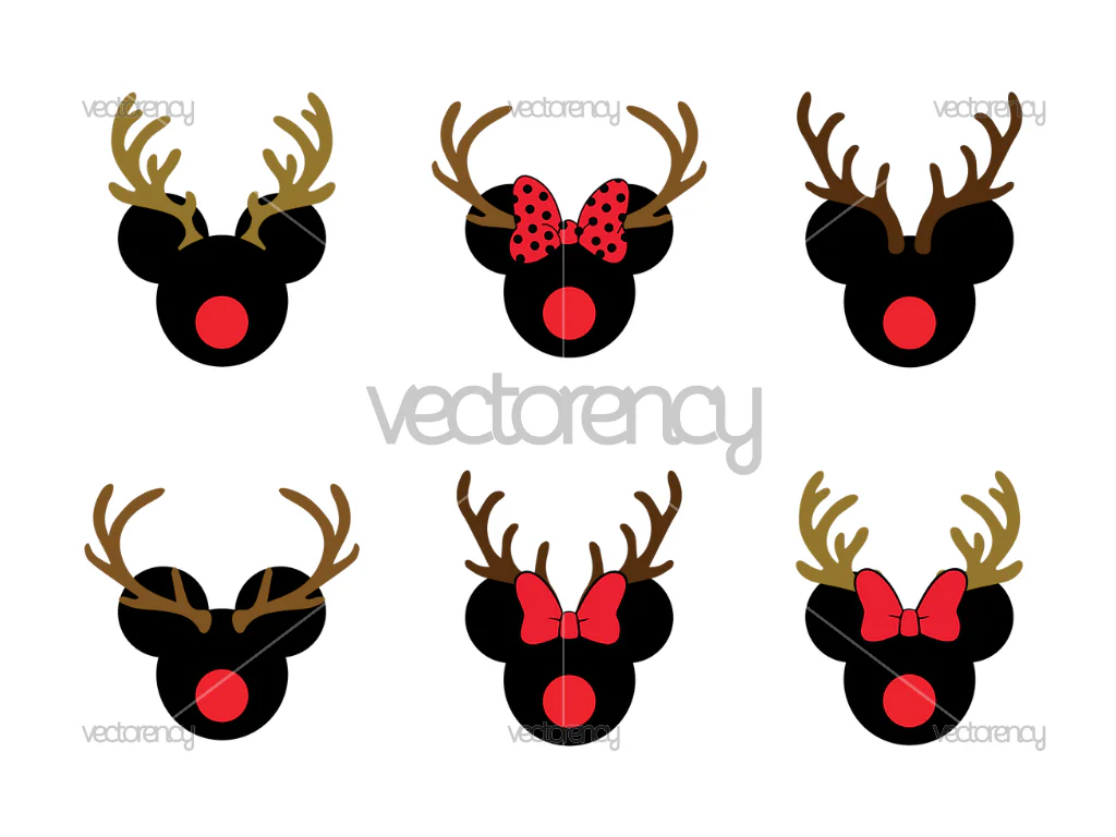 Free Download Mickey Minnie Mouse Christmas Deer Clipart PNG