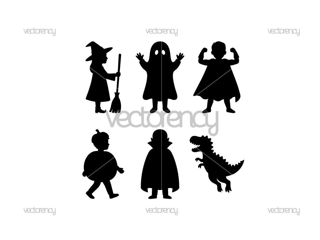 Halloween Children Costumes Silhouettes Vector Download