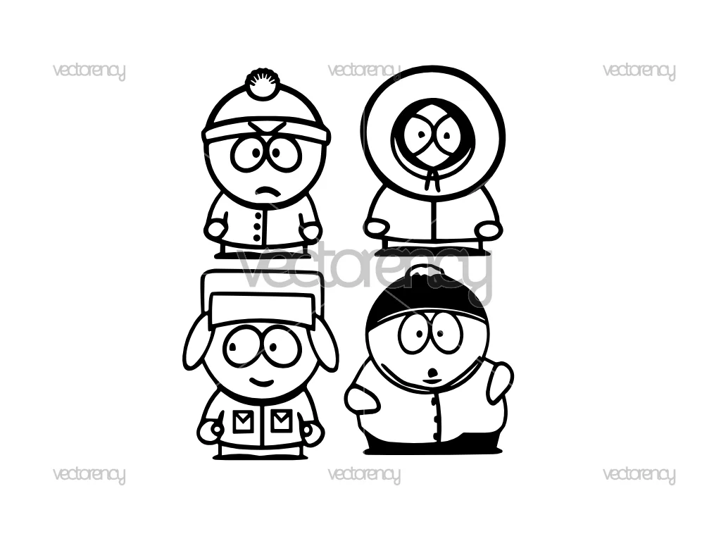4 South Park SVG Silhouette Clipart Image Outline