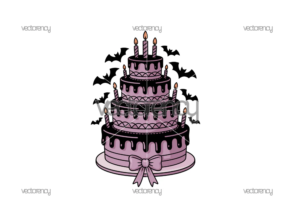 Cute Gothic Cake Bats Halloween Clipart