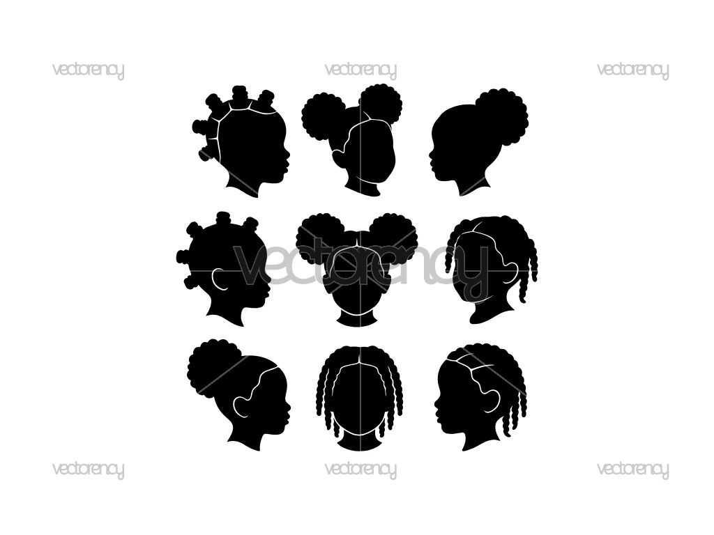 Silhouette Black Woman Hair SVG, Bantu Knots, Afro Puff, Twists Hair Style Image