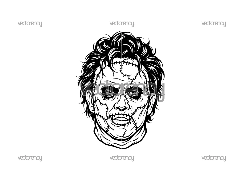 Leatherface Head Only Vector Illustration