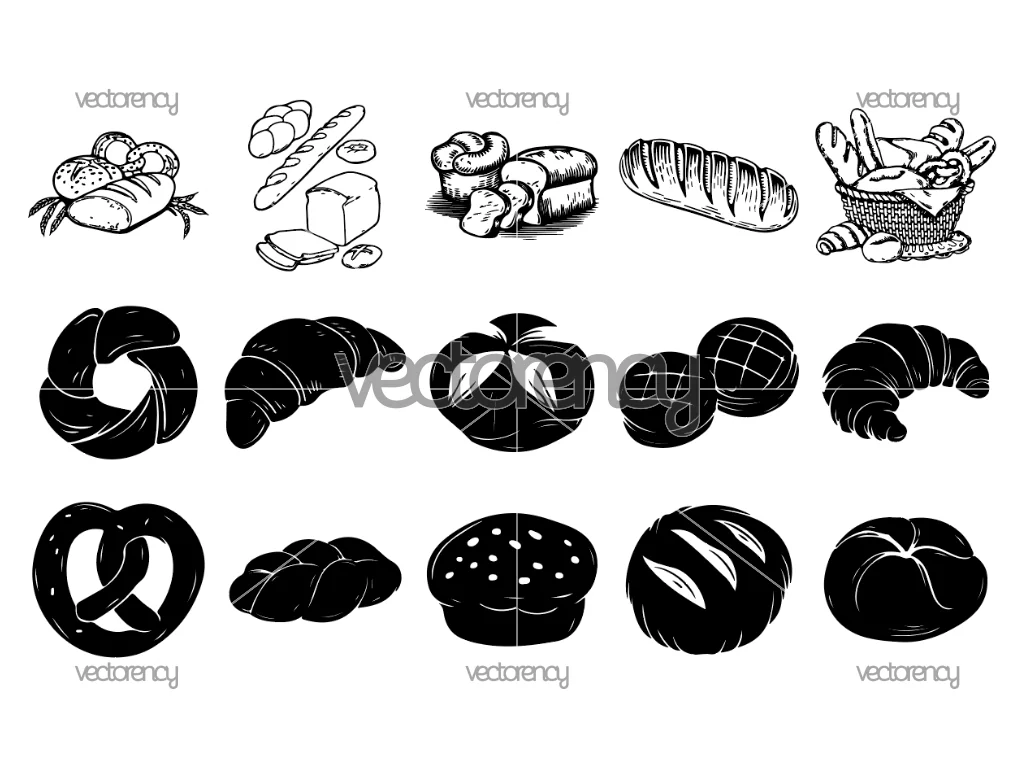 Bread Bundle Clipart, Bread Basket SVG, Loaf of Bread Vector, Bakery Digital Download