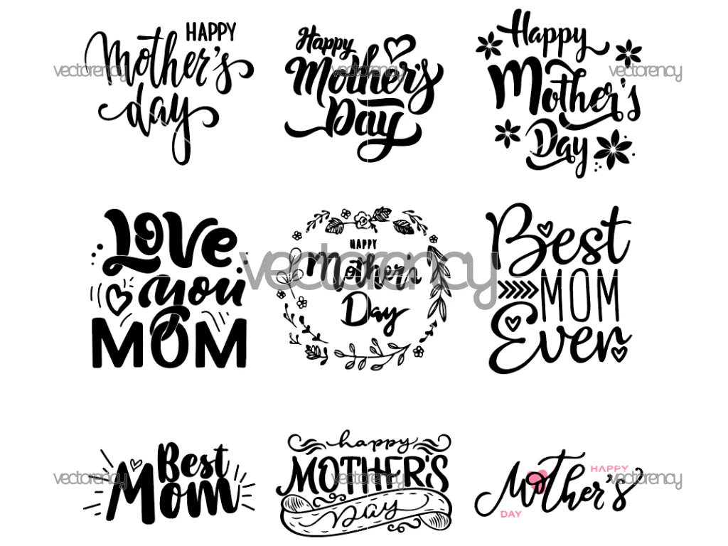 Mother's Day SVG Bundle, Love Mom Cut Files, Mothers Day Clipart, Mom Heart Vector
