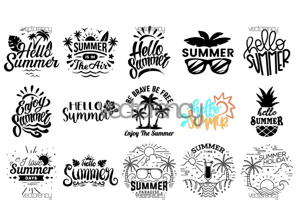 Summer Bundle SVG, Summer Cut Files for Cricut & Silhouette, Summer Clipart Vector