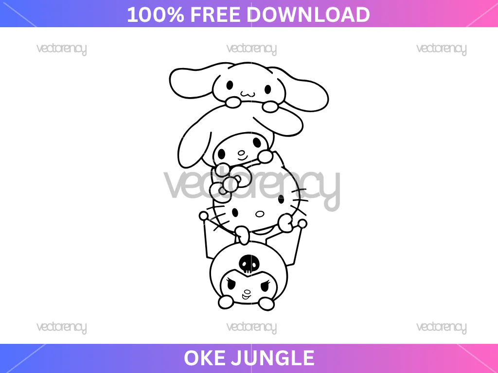 Sanrio Family Clipart Cinnamoroll, My Melody, Hello Kitty and Kuromi Free Download