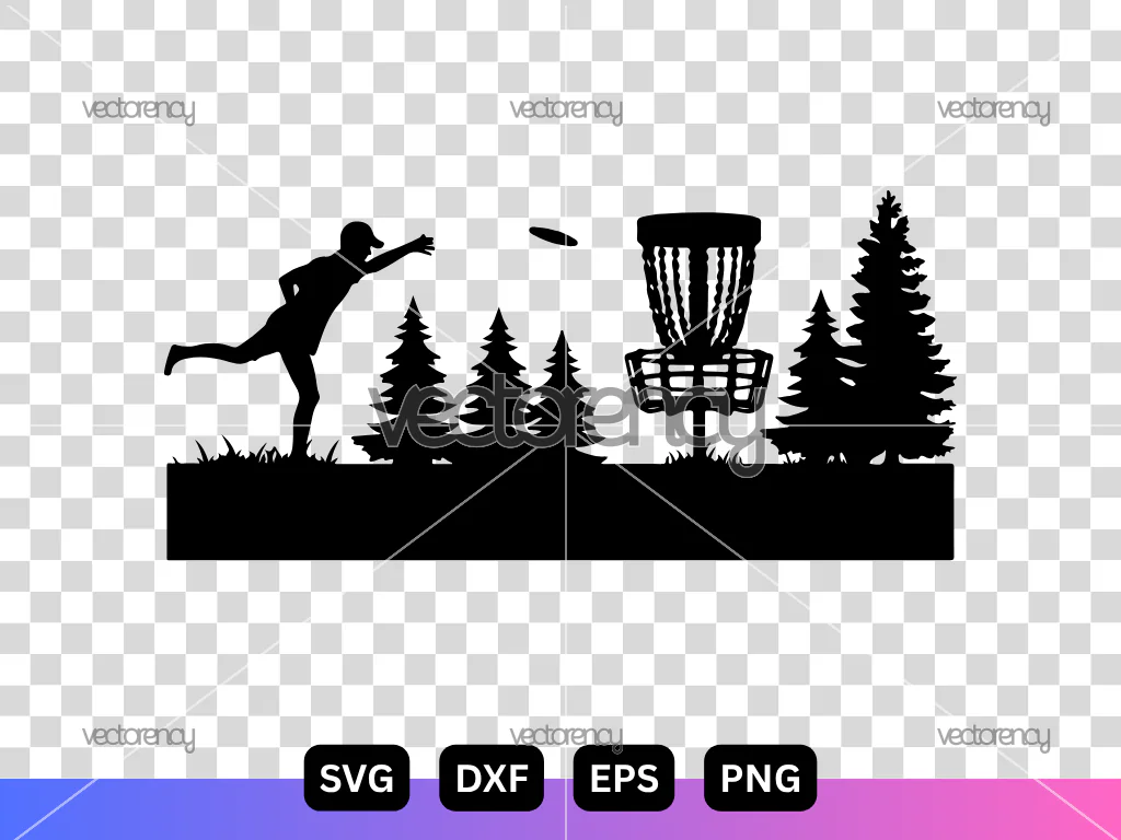 Disc Golf SVG, Landscape Trees Cut File, Outdoor Sports Vector Design, Digital Download, Nature